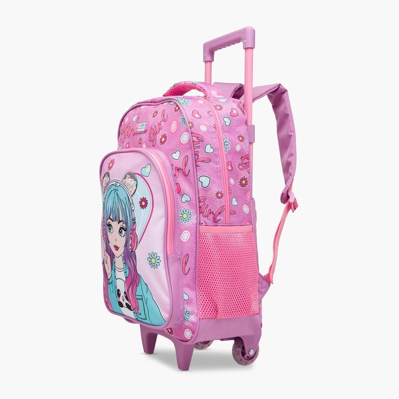 MUST Girl Print Trolley Backpack with Lunch Bag and Pencil Pouch - 43x30x13 cms - Image 3